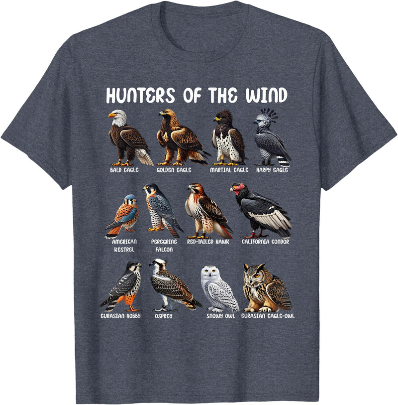 Bird Lover Hunters of the Wind Birds of Prey Falcon Owl Birding Raptors T-Shirt - Heather Blue
