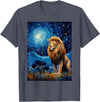 Painting Style Lion Lover Lion Starry Night Van Gogh Style Graphic T-Shirt - Heather Blue