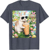 Rabbit Drinking Iced Coffee Funny Easter Bunny Men Women T-Shirt (Black) in Heather Blue