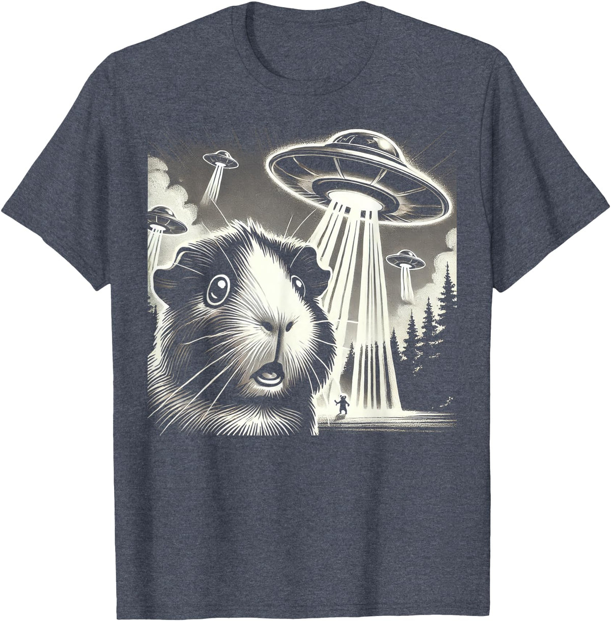 Guinea pig UFO BY TEERA Guinea pig UFO Funny Meme Selfie T-Shirt - Heather Blue