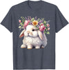 Easter Bunny with Floral Flower Crown Cute Girls Women T-Shirt in Heather Blue