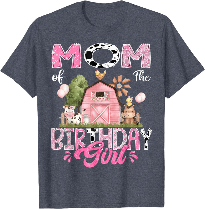 Famer Pink Cow Birthday Matching Tees Mom Of The Birthday Girl 1St Birthday Pink Cow Farm T-Shirt - Heather Blue