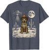Retro Catahoula Leopard Dog Lover Halloween Moon Funny Catahoula Leopard Dog Cowboy Western UFO T-Shirt - Heather Blue