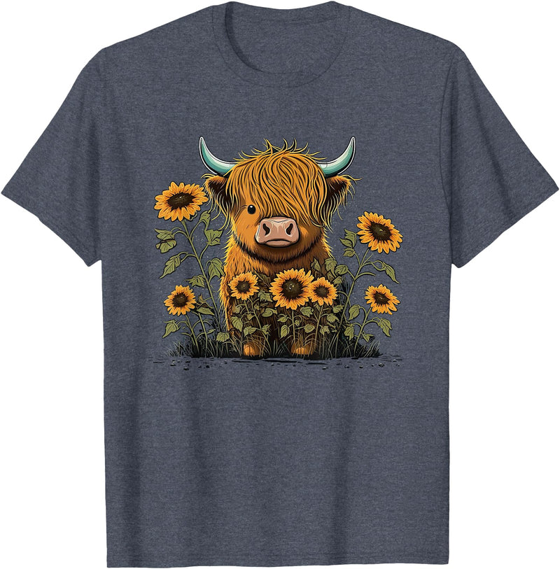Scottish Highland Cow Cute Highland cattle Cow Funny Highland Cow T-Shirt - Heather Blue
