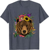 Wowsome! Bear Shirt Nature Floral Grizzly Bear Face Animal Bear Lover T-Shirt - Heather Blue