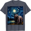 Starry Night Wildlife Graphic Grizzly Bear Van Gogh Starry Night Grizzlies Animal T-Shirt - Heather Blue