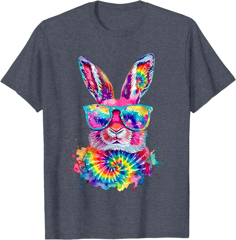 Bunny Face with Tie Dye Glasses Happy Easter Day Men Boy Kid T-Shirt in Heather Blue