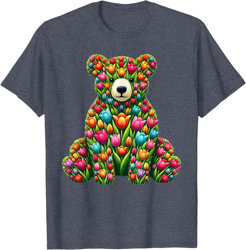 Tulips Bears Lover Flower Gardening Apparel Tulip Bear Flower Gardening Floral T-Shirt - Heather Blue