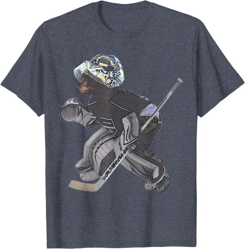 Behrbones Bear Hockey Goalie T-Shirt - Heather Blue