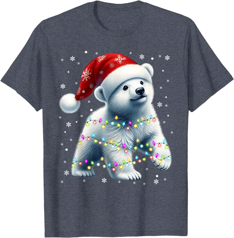 Santa Polar Bear Gift Tee Santa Polar Bear, Christmas, Men Women Kids, Bear Lover T-Shirt - Heather Blue
