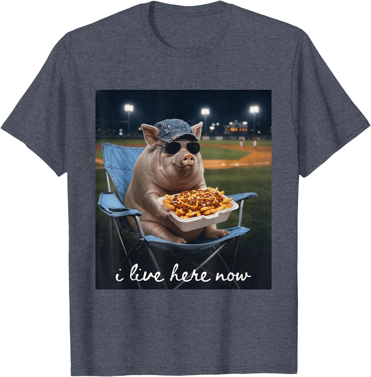 Funny Men Women Pig Baseball Outfit Funny Pig Baseball I Live Here Now T-Shirt - Heather Blue