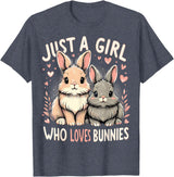Just a Girl Who Loves Bunnies Rabbit T-Shirt in Heather Blue