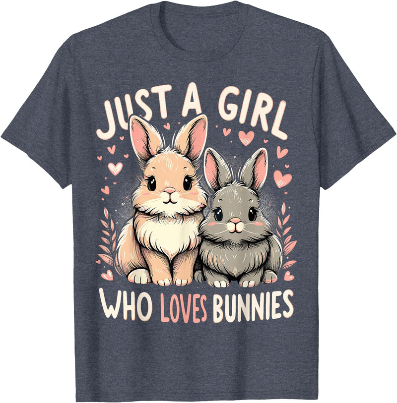 Just a Girl Who Loves Bunnies Rabbit T-Shirt in Heather Blue