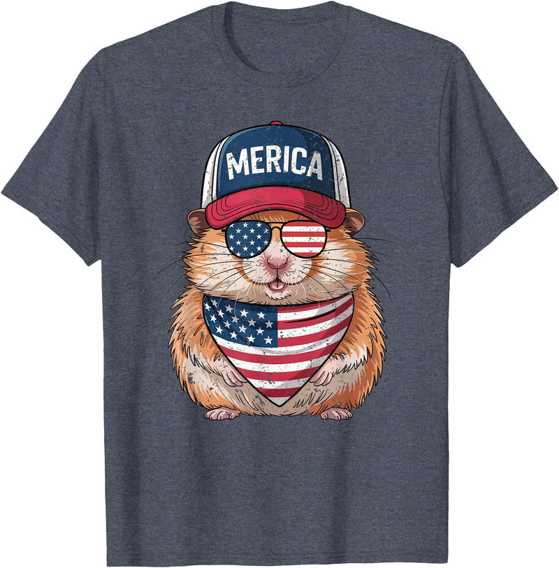 Hamster 4th of July US American Flag Patriotic T-Shirt - Heather Blue