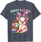 Farm Animal Lovers Cute Pig Easter Holiday Gifts Happy Easter Farm Animal Pig Lovers Bunny Women Kids Girls T-Shirt - Heather Blue