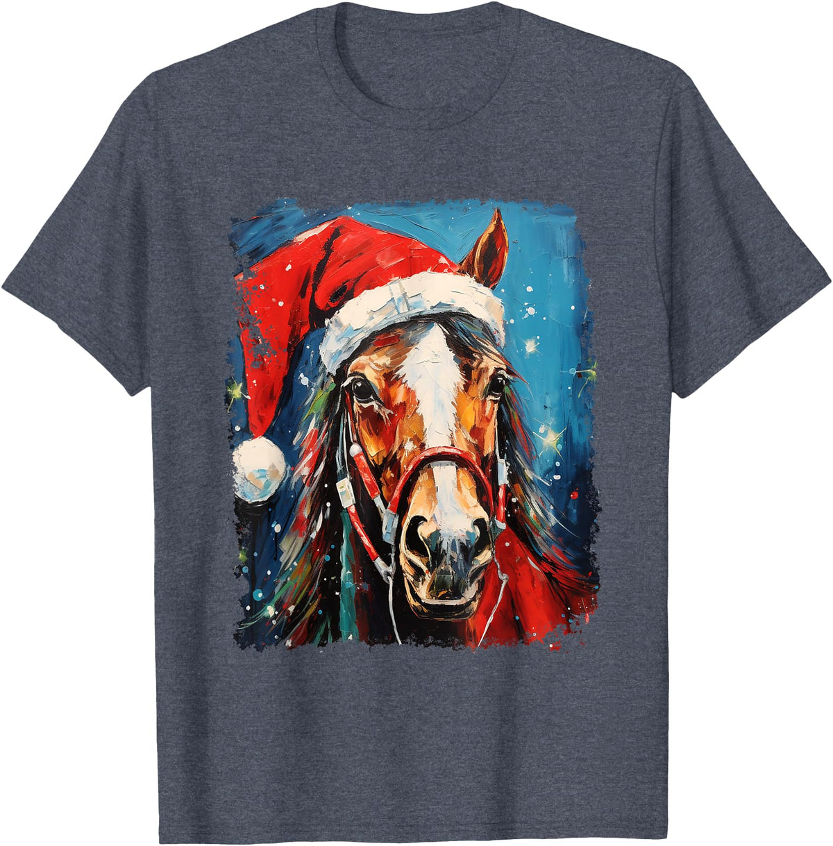 AnimalGraphicPrints Horse Christmas T-Shirt - Heather Blue