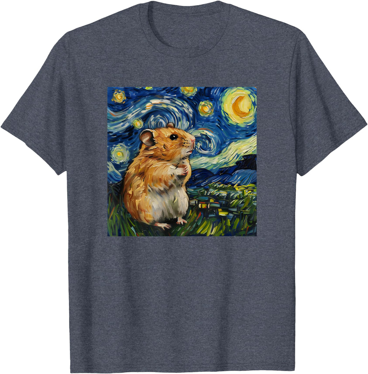 Cute Van Gogh Hamster Starry Night Funny Women & Men T-Shirt - Heather Blue