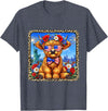 4th of July Apparel 4th of July Cow Patriotic Heart Glasses USA Floral Leopard T-Shirt - Heather Blue