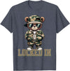 Boys & Mens Camouflage Teddy Bear Streetwear Gear Camo Hip Hop Teddy Bear Locked In Saying Hustle Money Grind T-Shirt - Heather Blue