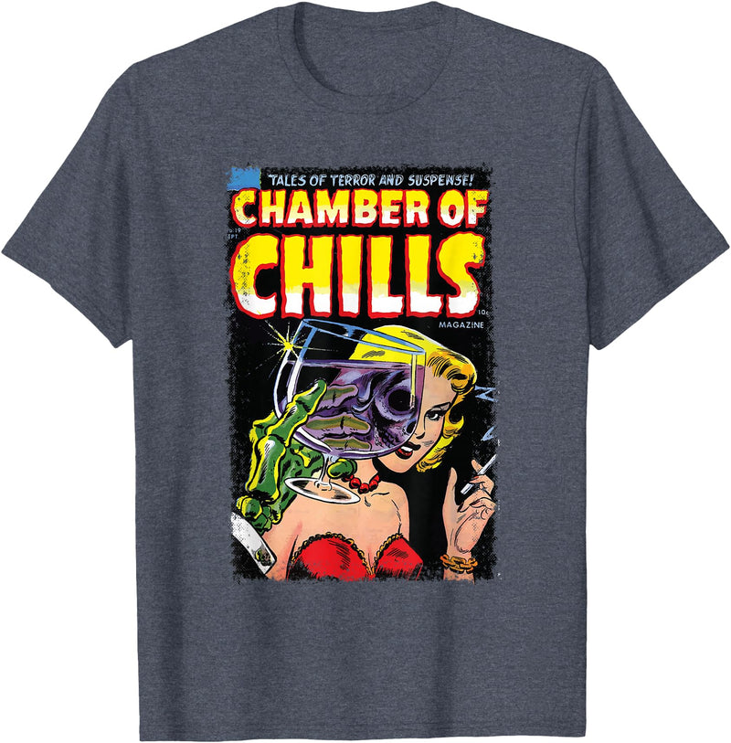 Velleity Studios Horror Comic Book Cover Chamber of Chills 19 T-Shirt - Heather Blue