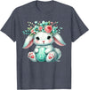 Easter Bunny with Flower Crown Girls Women Floral Cute T-Shirt in Heather Blue