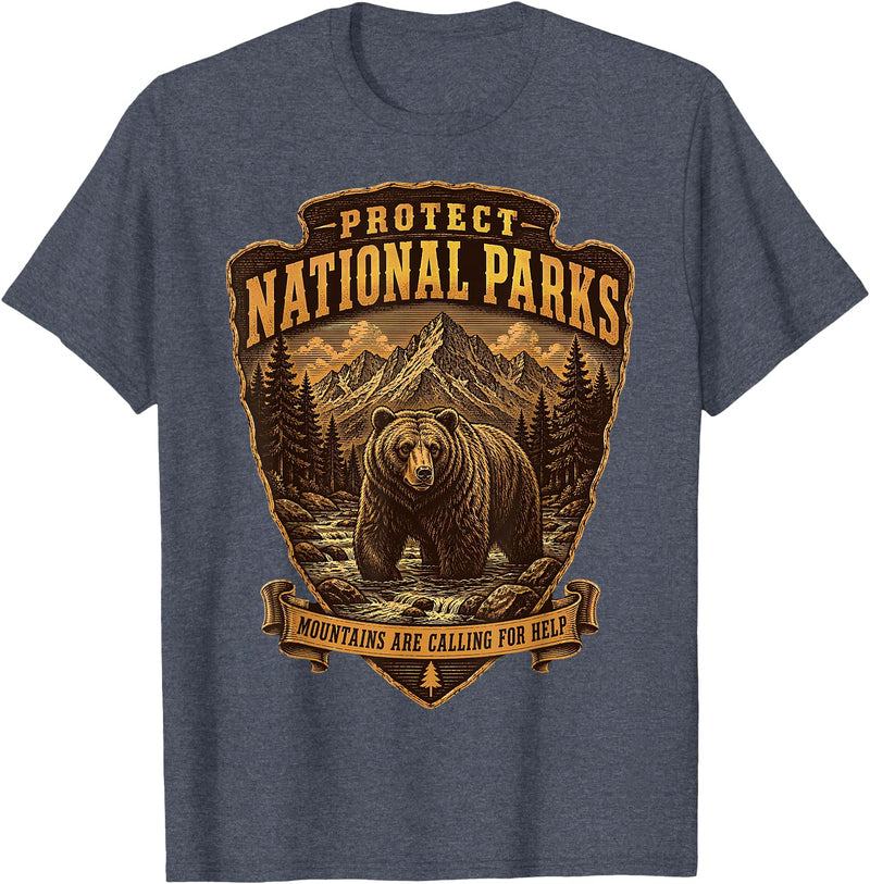 National Parks Conservation Co Protect National Parks Bear Vintage Arrowhead Badge Apparel T-Shirt - Heather Blue