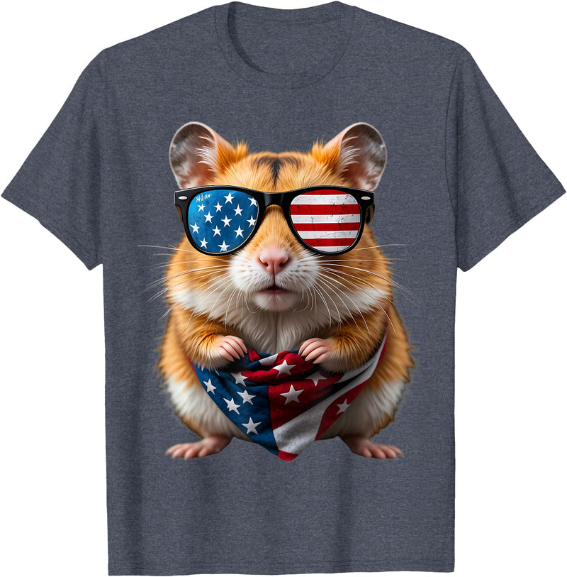 Hamster 4th Of July American Independence Day USA Patriotic T-Shirt - Heather Blue