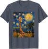 Giraffe Designs. Giraffe Africa Van Gogh Style Starry Night Cute Graphic T-Shirt - Heather Blue