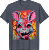 Pop Art Colorful Killer Bunny Rabbit Halloween T-Shirt in Heather Blue