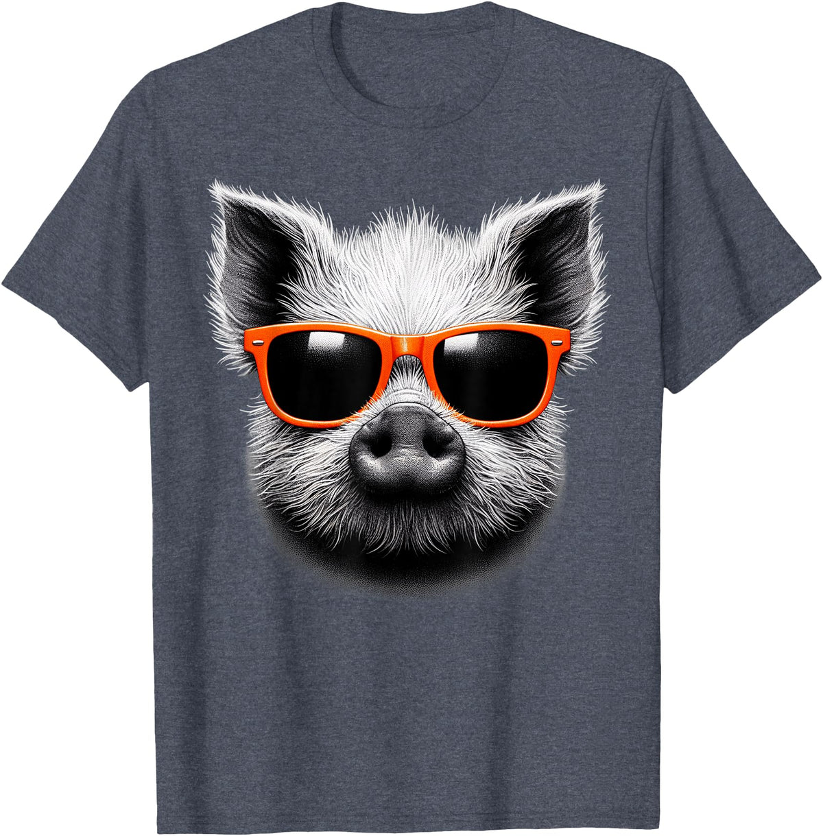 Cool Pig Love Graphic Art Cool Pig Wearing Sunglasses Graphic Art T-Shirt - Heather Blue