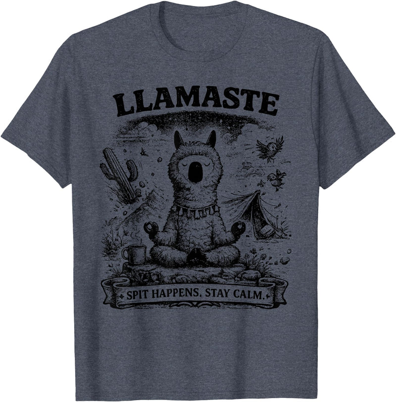 Llamaste Outdoor Society by The Maesthetics Llamaste Vintage Llama Meditation Outdoor Camping T-Shirt - Heather Blue