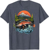 Fishing Graphic Salmon Outdoors Fish T-Shirt - Heather Blue