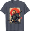 Japanese Samurai Bear Woodblock Art Samurai Brown Bear Ukiyo-e Ink Warrior Art Japanese Bear Art T-Shirt - Heather Blue