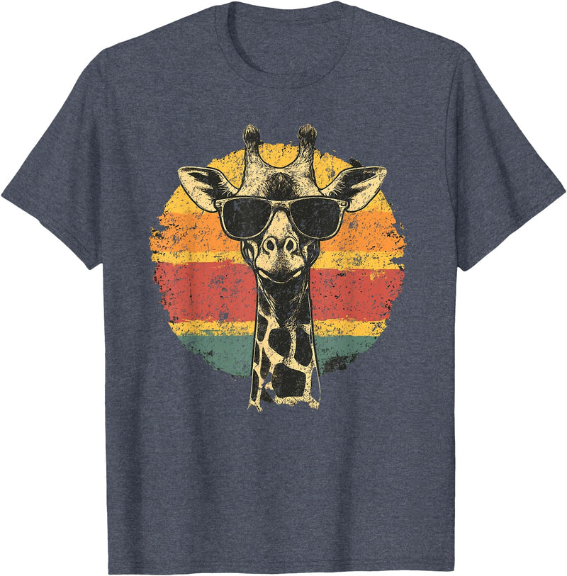 The Giraffe Fan Co. Giraffe Vintage Sunglasses Funny T-Shirt - Heather Blue