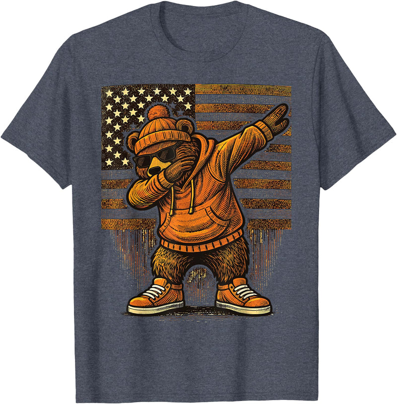 Vintage Dabbing Bear Retro Humor Gift Co Vintage Dabbing Bear Funny Retro Graphic T-Shirt - Heather Blue