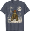 Retro Land Turtle Lover Halloween Moon Funny Eastern Box Turtle Cowboy Western UFO T-Shirt - Heather Blue