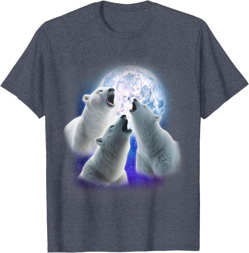 3 Animals Howling At The Moon Shirt & Gifts 3 Polar Bears Howling At The Moon Funny Polar Bear Lover T-Shirt - Heather Blue
