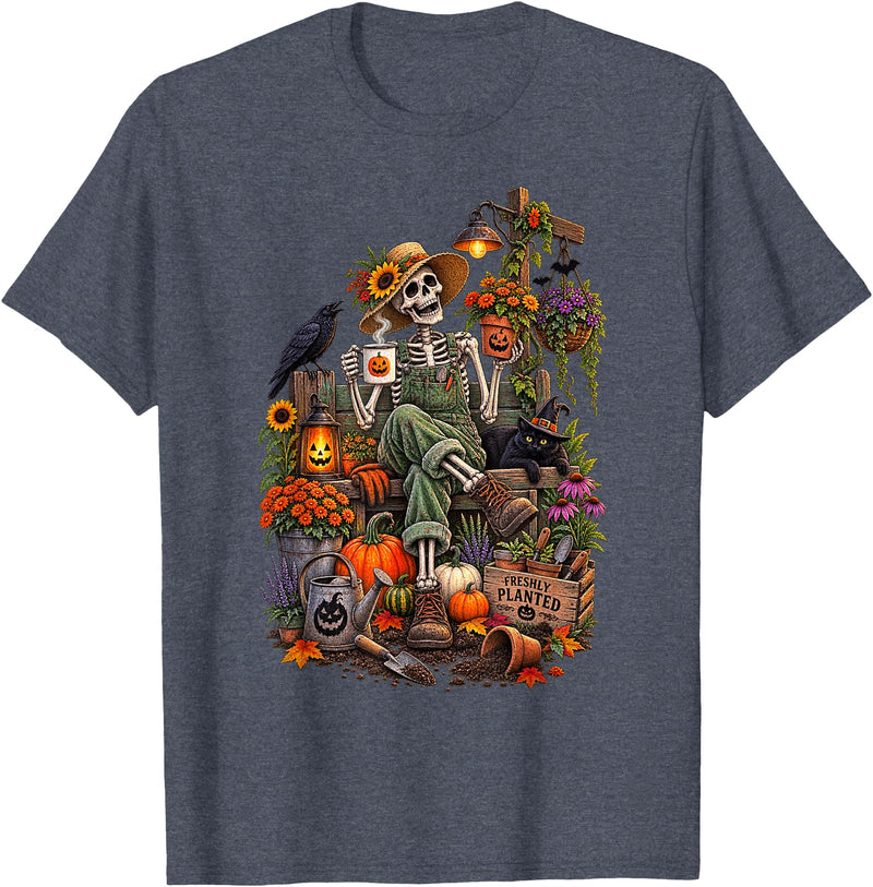 Halloween Gardening Lover Apparel & Gifts Outlet Freshly Planted Skeleton Gardener Halloween T-Shirt - Heather Blue