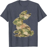 Funny Bunny Crochet Patchwork Camo Rabbit Happy Easter Day T-Shirt in Heather Blue