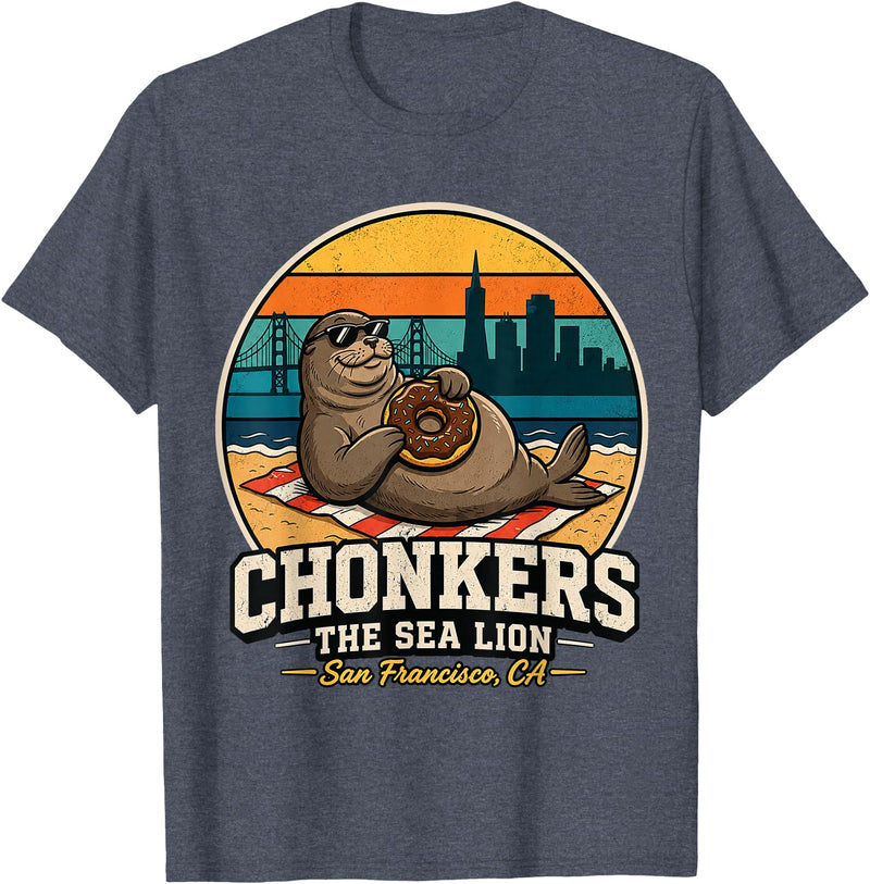 Chonkers The Sea Lion San Francisco Funny Seal Tee Chonkers The Sea Lion San Francisco Funny Seal T-Shirt - Heather Blue
