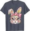 Floral Bunny Rabbit Girl Teens T-Shirt in Heather Blue