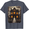 Vintage Haunted House Ghost Halloween Costumes Vintage Ghost Haunted House Scary Halloween Costume Spooky T-Shirt - Heather