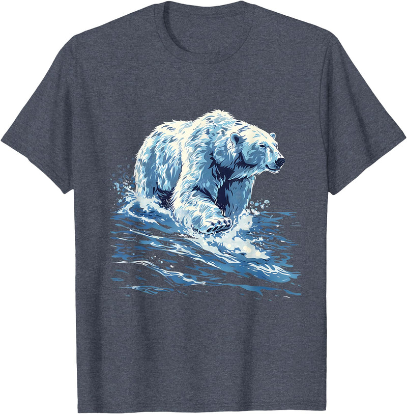 Sea Ocean Animal Art Polar Bear Ocean Sea Polar Bear Motif Marine Mammal Artwork T-Shirt - Heather Blue