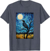 Bird Designs. Magpie Crow Raven Bird Van Gogh Style Starry Night Graphic T-Shirt - Heather Blue