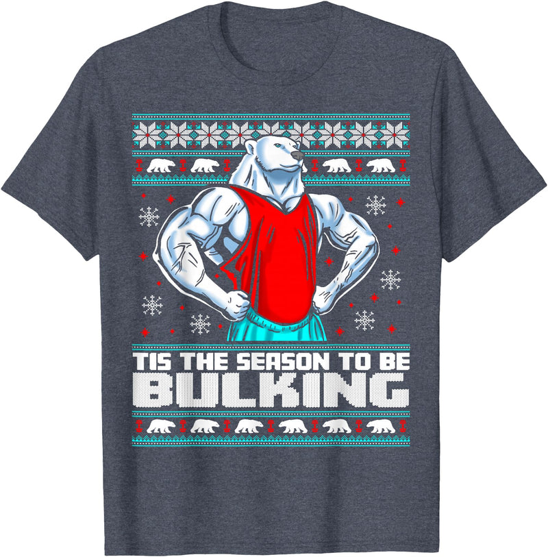 Skyvora Polar Bear Funny Ugly Christmas Sweater Gym Workout Lifting T-Shirt - Heather Blue