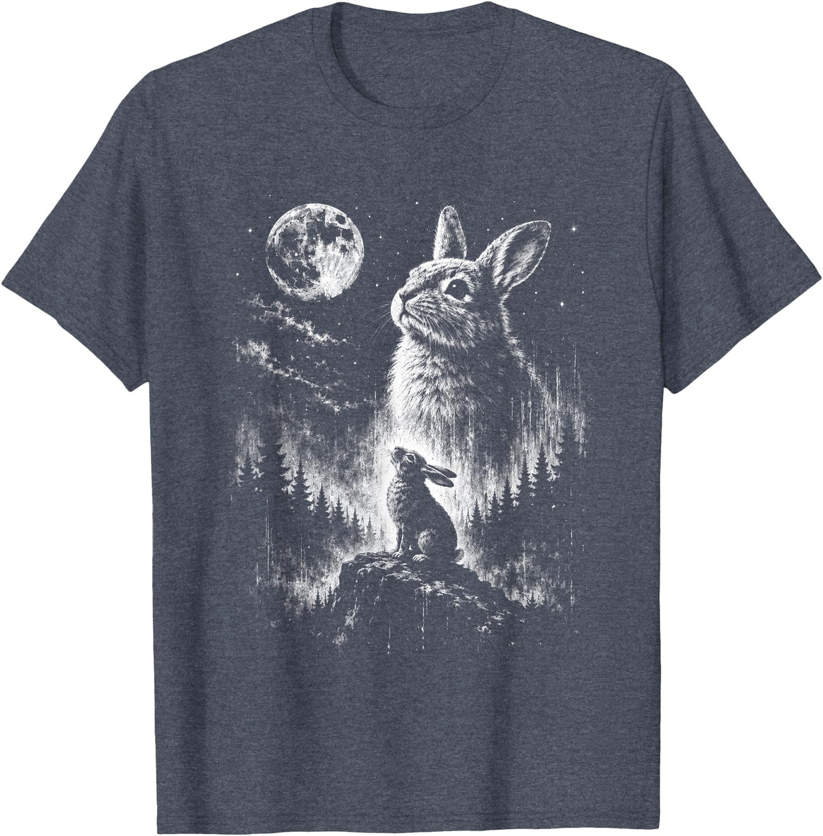 Bunny Rabbit Howling to the Moon Bunny Howl At T-Shirt in Heather Blue