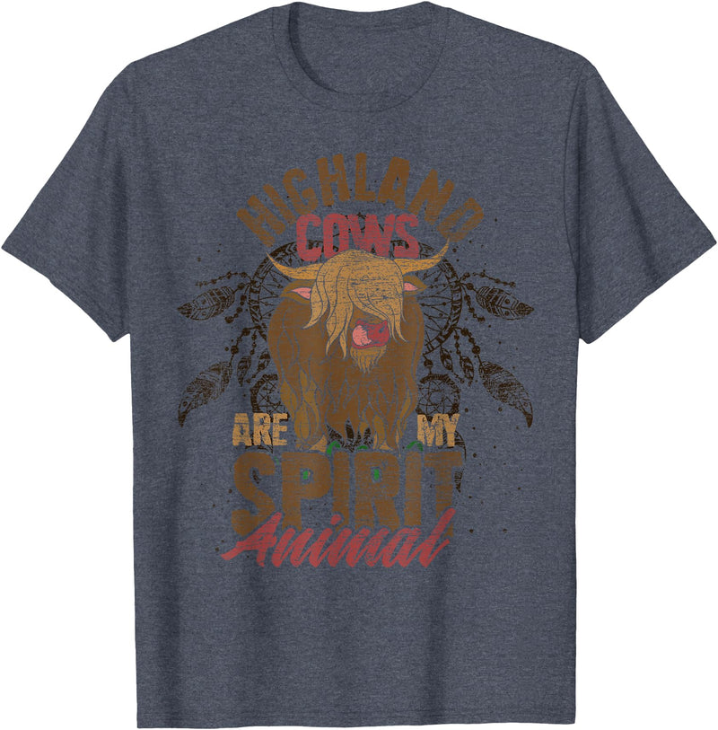 Highland Cow Animal Gifts Highland Cows Are My Spirit Animal Funny Highland Cow T-Shirt - Heather Blue