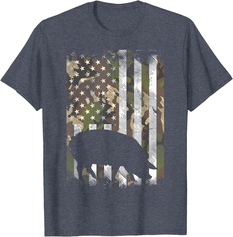 BoredKoalas Farming Farm Shirts Farmer Gifts Camo US Flag Pig Vintage Farm Animal Patriotic Farmer Gift T-Shirt - Heather Blue