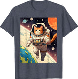 HAPPY DAWG - ARTS Astronaut Cat - Funny Space Cat Japanese Retro Kawaii Cute T-Shirt