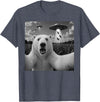 Retro Polar Bear Selfie with UFOs Meme Polar Bear Selfie with UFO Alien Funny T-Shirt - Heather Blue